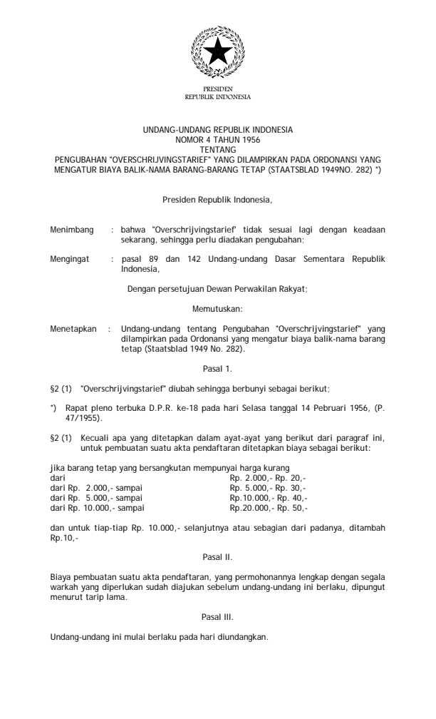 Undang-Undang Nomor 4 Tahun 1956