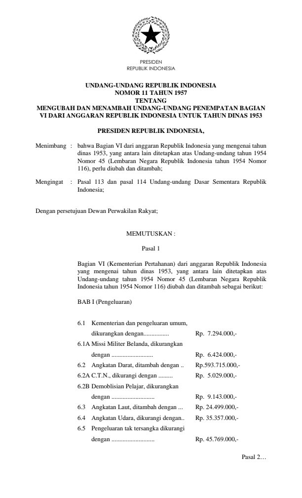 Undang-Undang Nomor 11 Tahun 1957