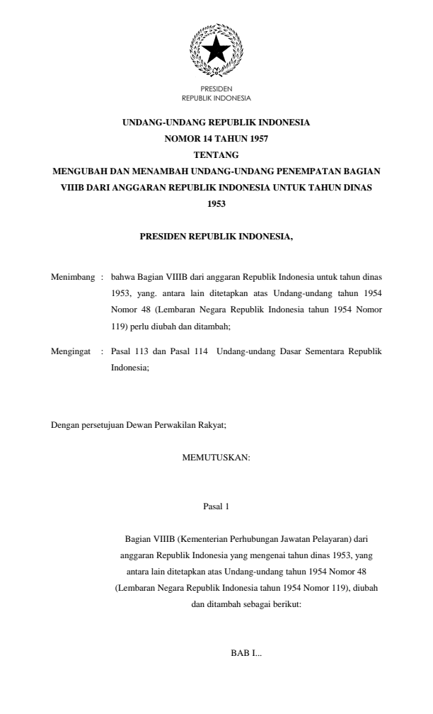 Undang-Undang Nomor 14 Tahun 1957