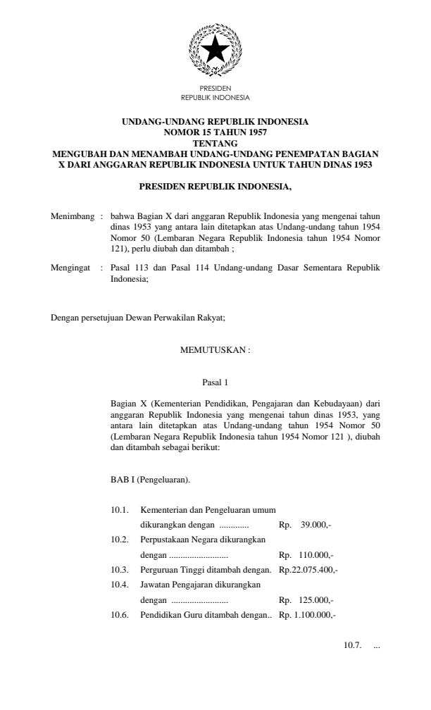 Undang-Undang Nomor 15 Tahun 1957