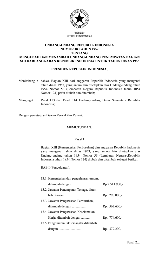 Undang-Undang Nomor 18 Tahun 1957