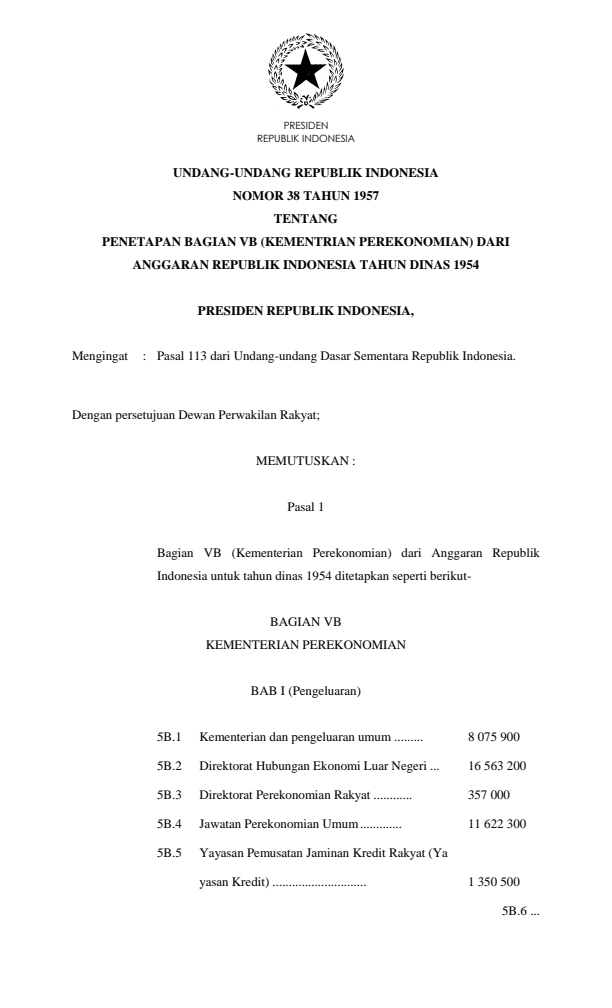 Undang-Undang Nomor 38 Tahun 1957