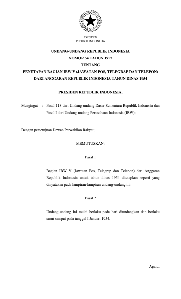 Undang-Undang Nomor 54 Tahun 1957