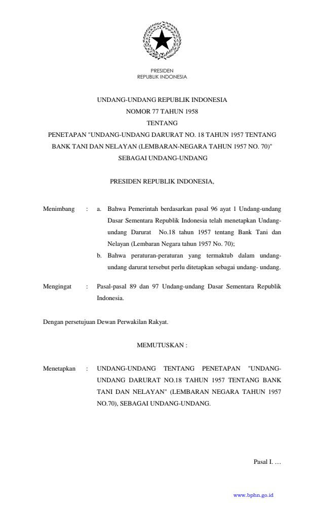 Undang-Undang Nomor 77 Tahun 1958