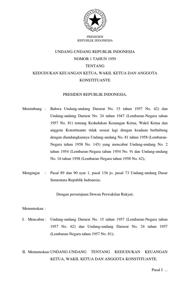 Undang-Undang Nomor 1 Tahun 1959