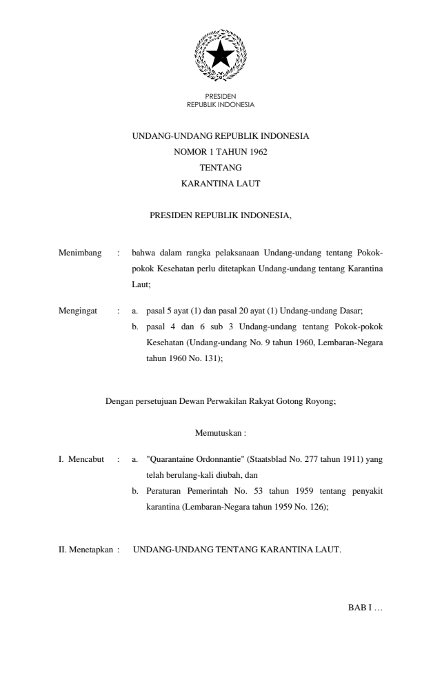 Undang-Undang Nomor 1 Tahun 1962