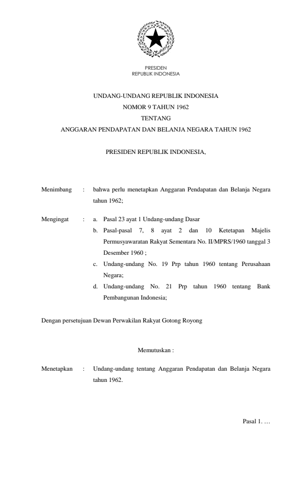 Undang-Undang Nomor 9 Tahun 1962