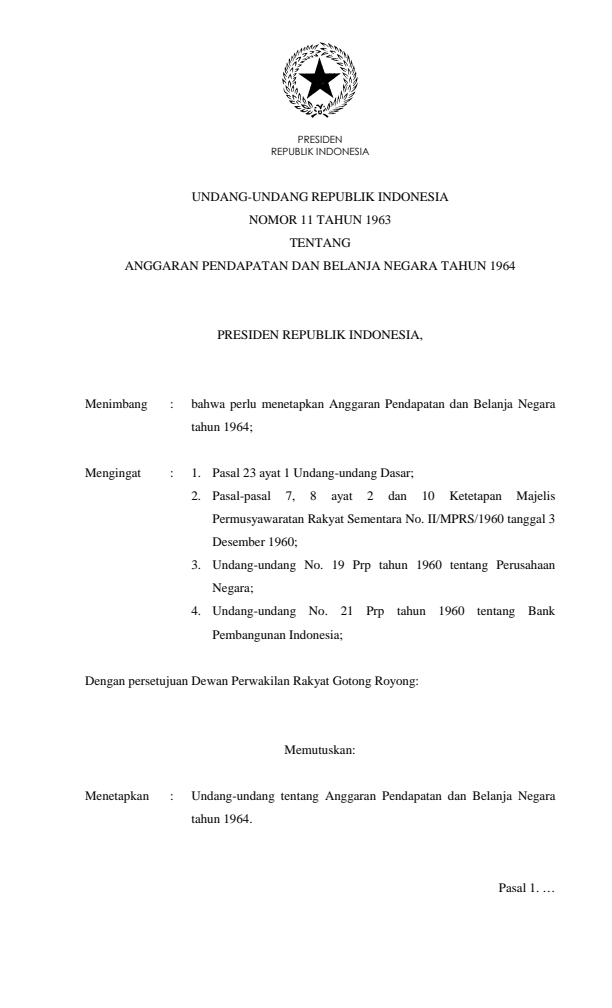 Undang-Undang Nomor 11 Tahun 1963