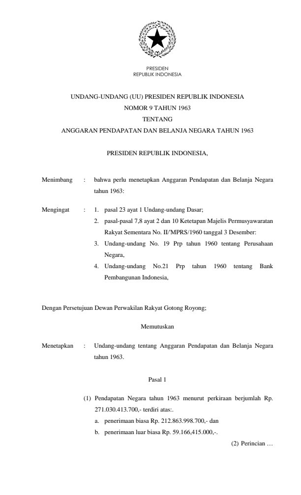 Undang-Undang Nomor 9 Tahun 1963