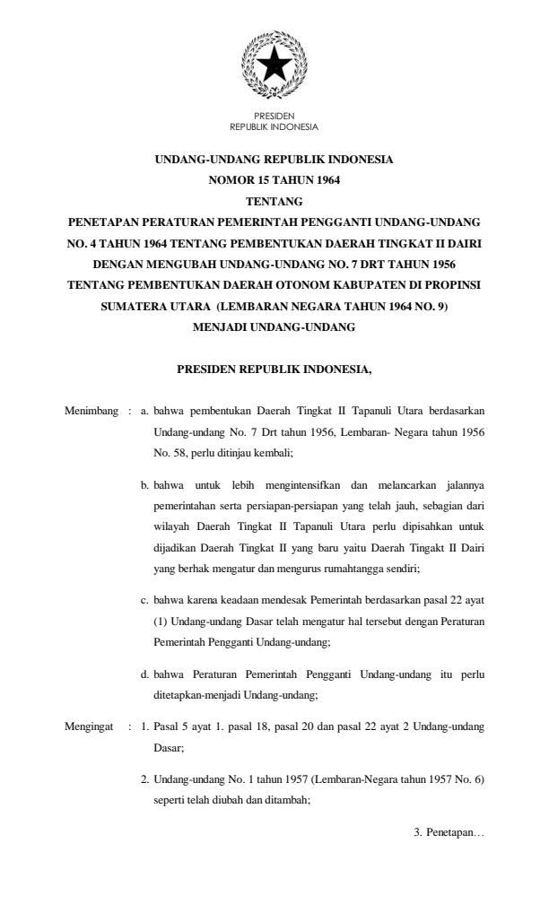 Undang-Undang Nomor 15 Tahun 1964