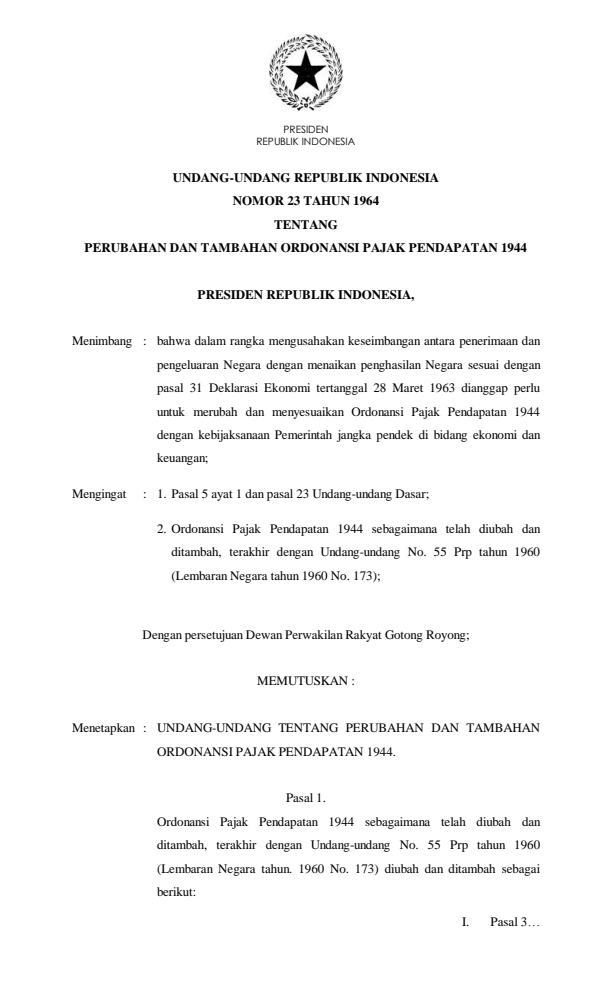 Undang-Undang Nomor 23 Tahun 1964