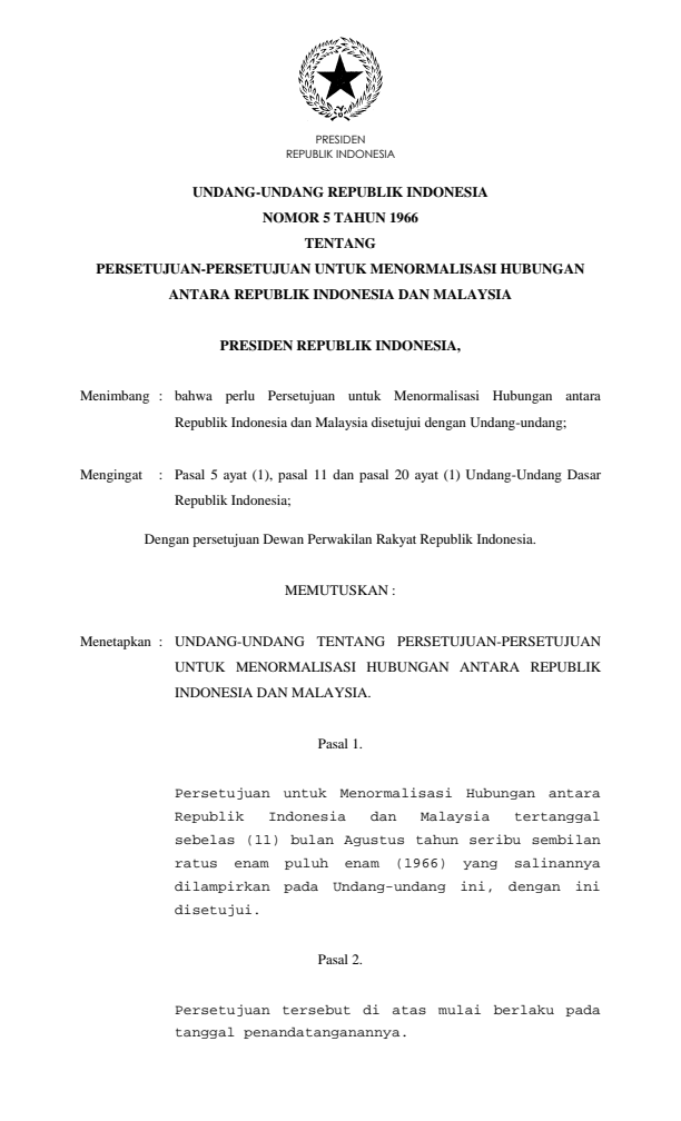 Undang-Undang Nomor 5 Tahun 1966