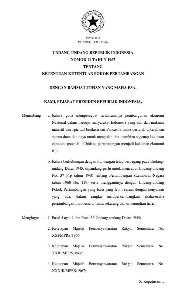 Undang-Undang Nomor 11 Tahun 1967