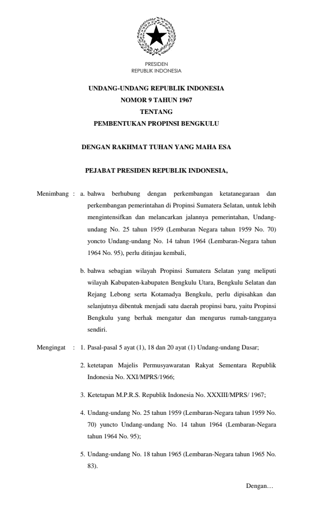 Undang-Undang Nomor 9 Tahun 1967