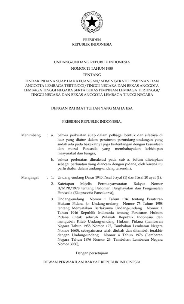 Undang-Undang Nomor 11 Tahun 1980
