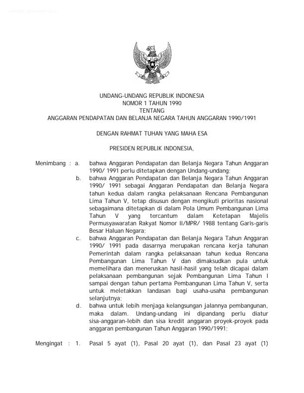 Undang-Undang Nomor 1 Tahun 1990