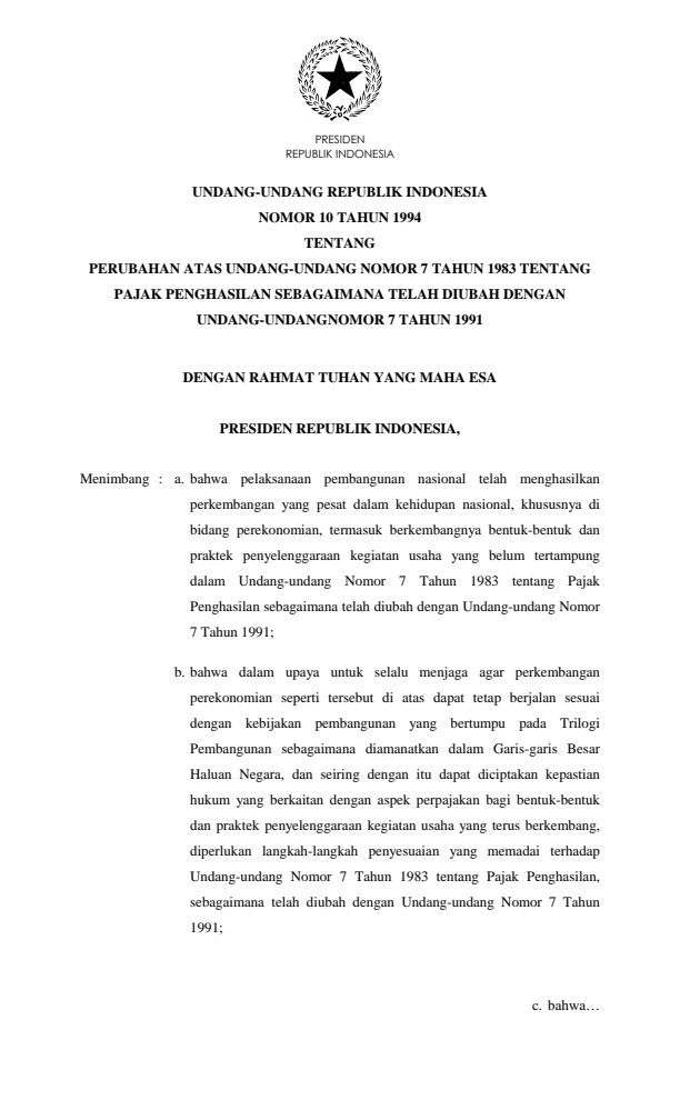 Undang-Undang Nomor 10 Tahun 1994