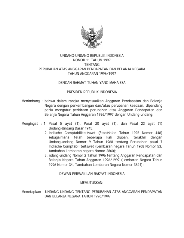 Undang-Undang Nomor 11 Tahun 1997