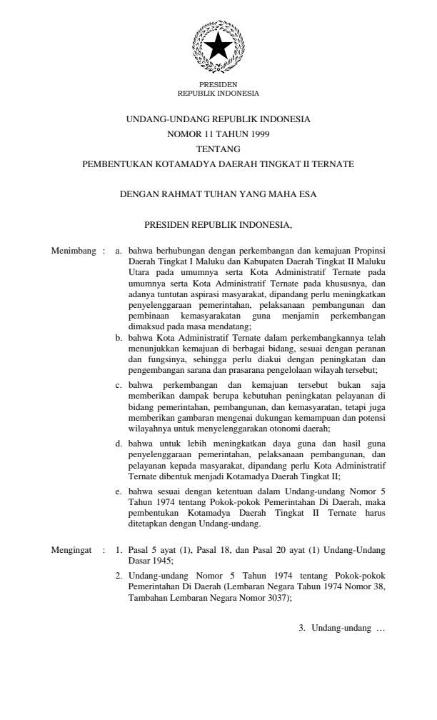 Undang-Undang Nomor 11 Tahun 1999