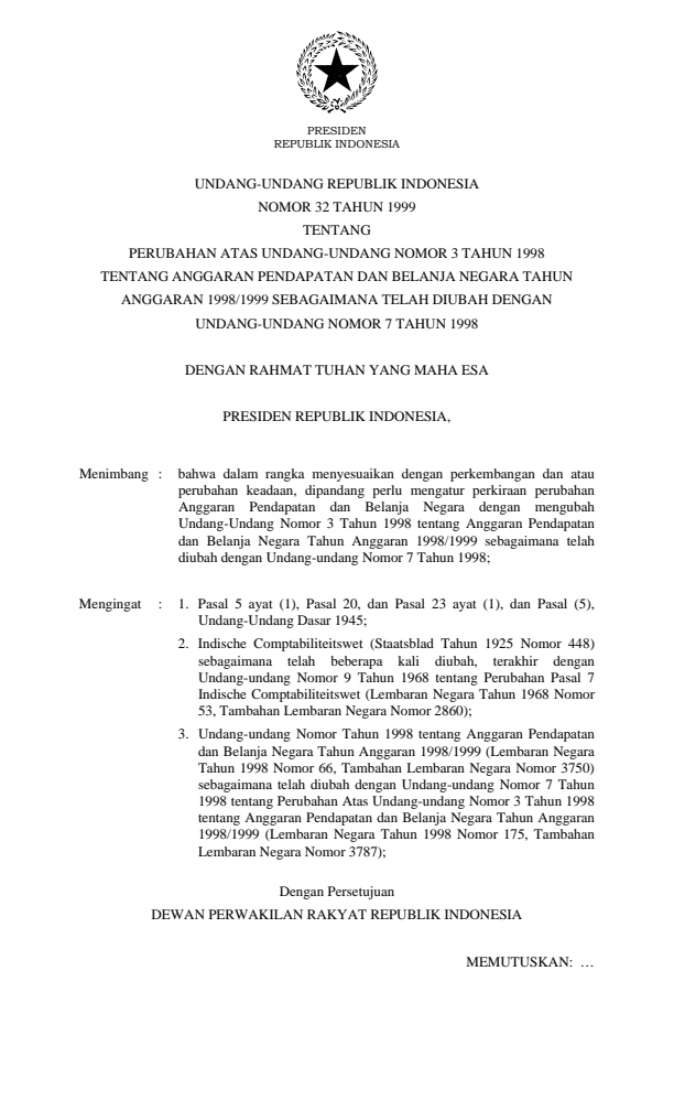 Undang-Undang Nomor 32 Tahun 1999