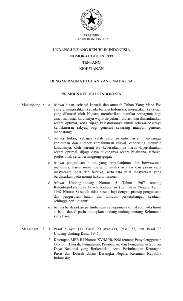 Undang-Undang Nomor 41 Tahun 1999