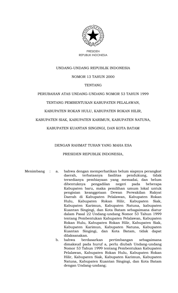 Undang-Undang Nomor 13 Tahun 2000