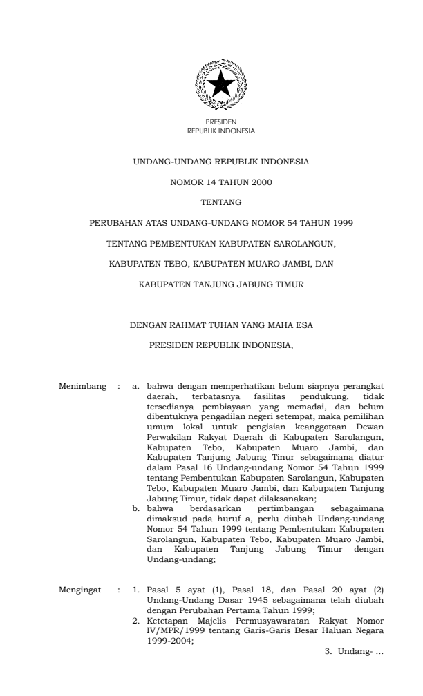 Undang-Undang Nomor 14 Tahun 2000