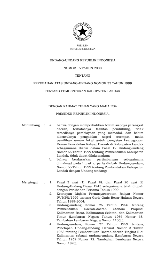 Undang-Undang Nomor 15 Tahun 2000