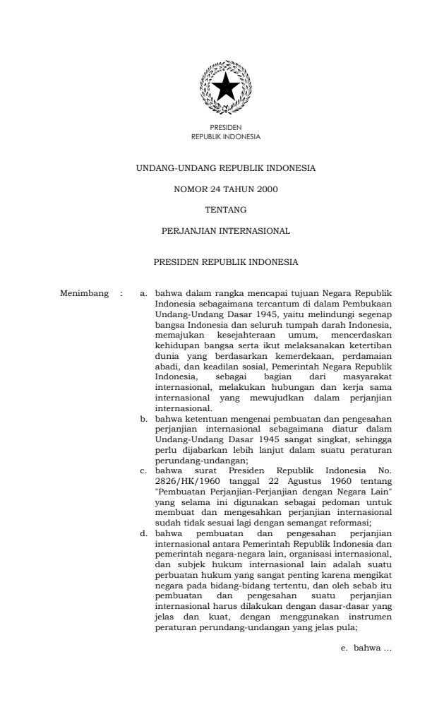 Undang-Undang Nomor 24 Tahun 2000