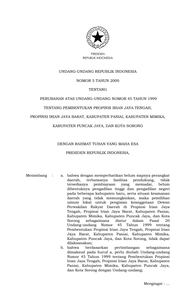 Undang-Undang Nomor 5 Tahun 2000