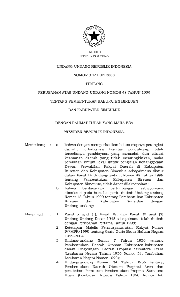 Undang-Undang Nomor 8 Tahun 2000