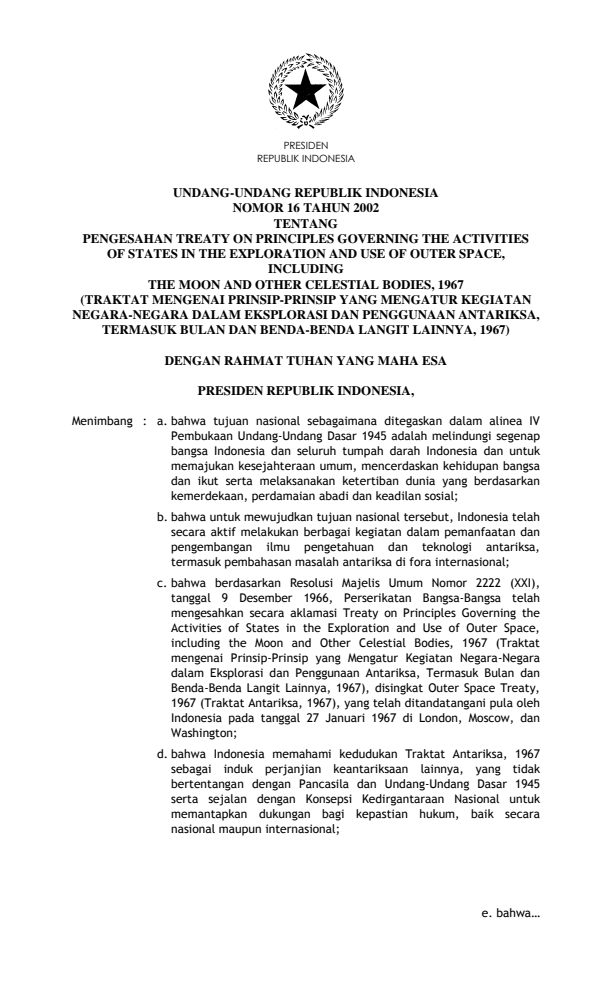Undang-Undang Nomor 16 Tahun 2002