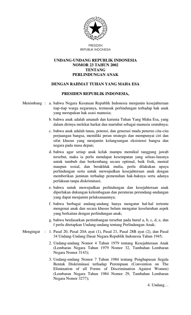 Undang-Undang Nomor 23 Tahun 2002