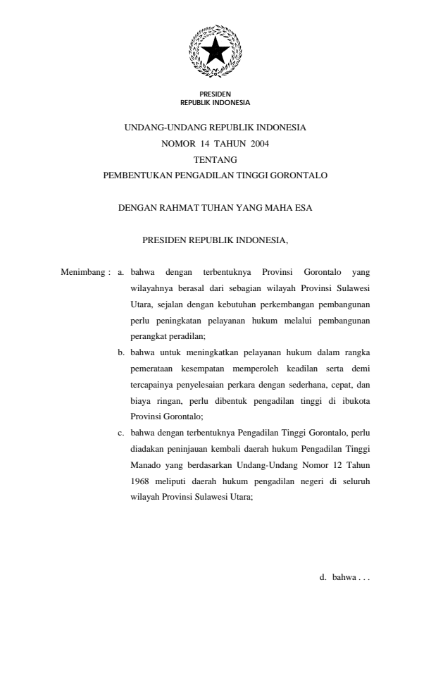 Undang-Undang Nomor 14 Tahun 2004