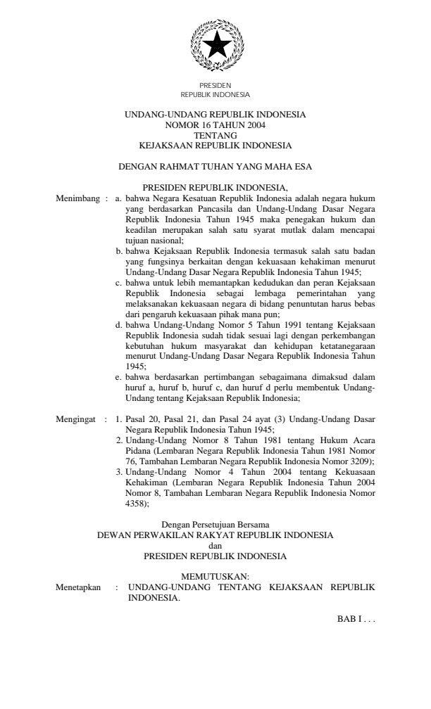 Undang-Undang Nomor 16 Tahun 2004