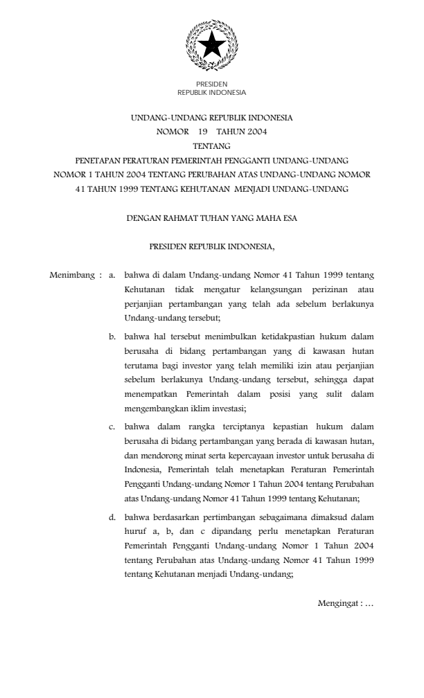 Undang-Undang Nomor 19 Tahun 2004