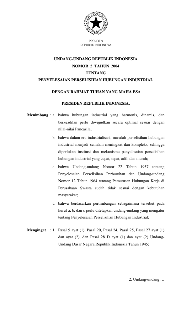 Undang-Undang Nomor 2 Tahun 2004