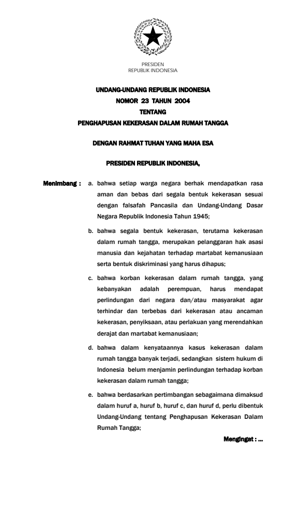 Undang-Undang Nomor 23 Tahun 2004