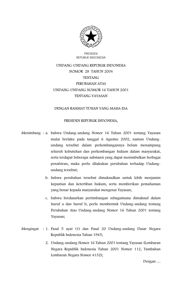 Undang-Undang Nomor 28 Tahun 2004