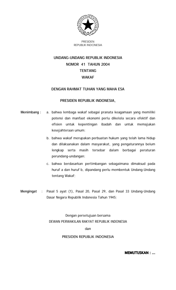 Undang-Undang Nomor 41 Tahun 2004