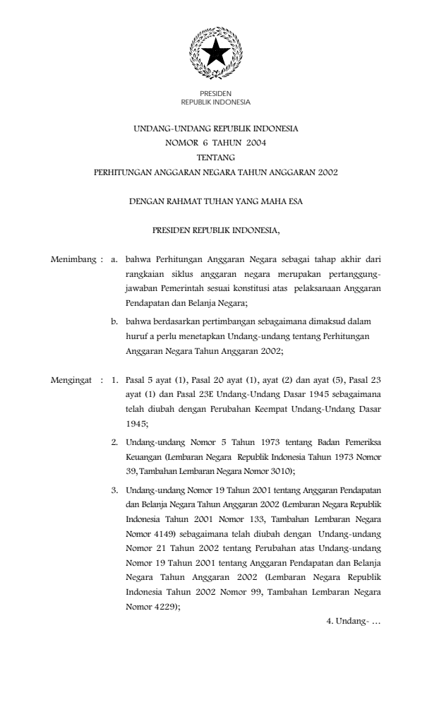 Undang-Undang Nomor 6 Tahun 2004