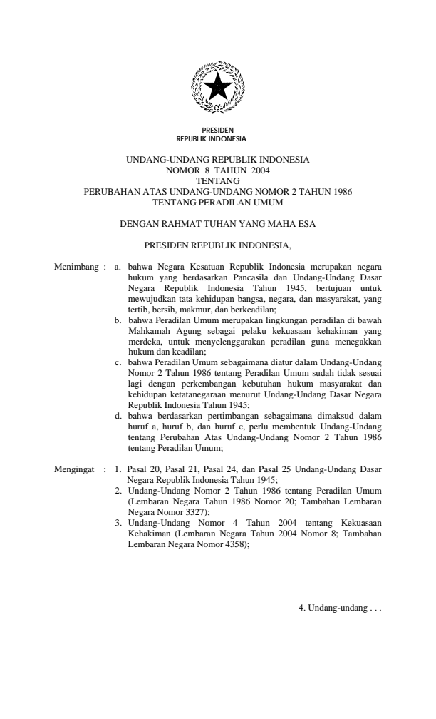 Undang-Undang Nomor 8 Tahun 2004