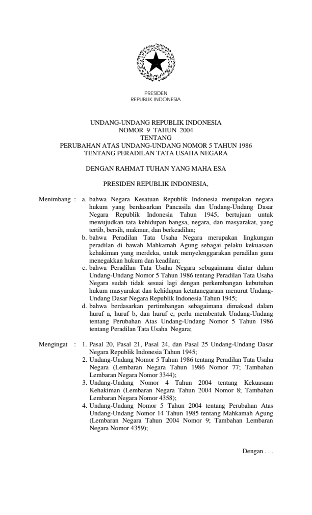 Undang-Undang Nomor 9 Tahun 2004