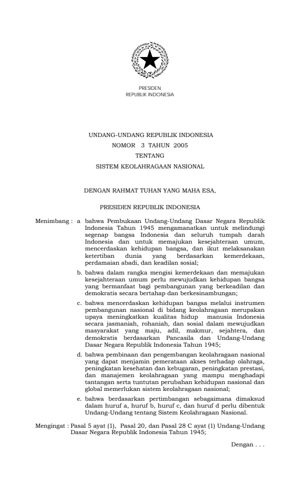 Undang-Undang Nomor 3 Tahun 2005