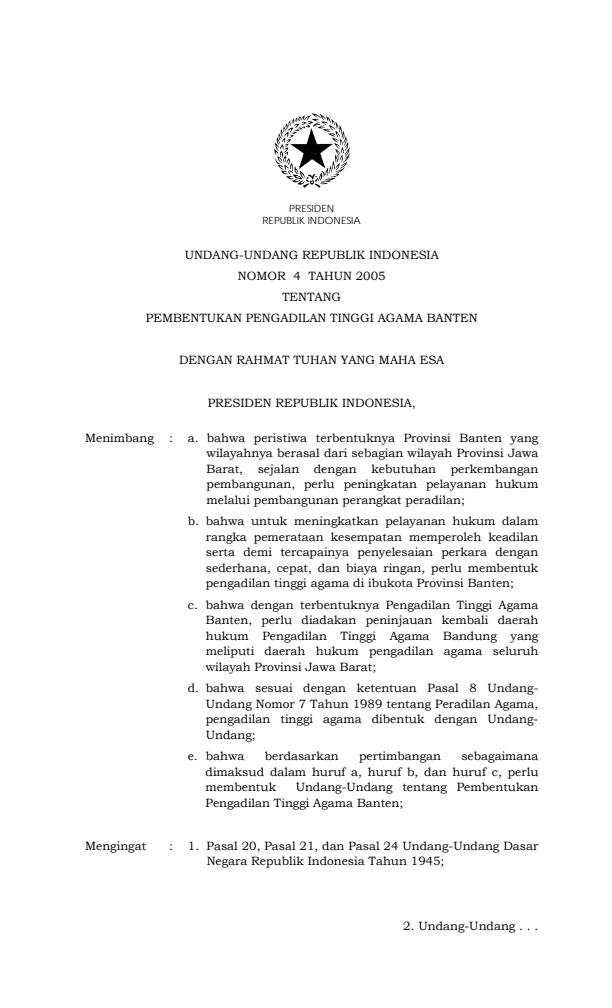 Undang-Undang Nomor 4 Tahun 2005