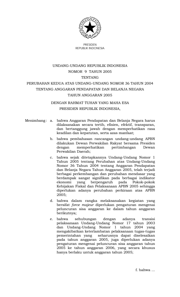 Undang-Undang Nomor 9 Tahun 2005