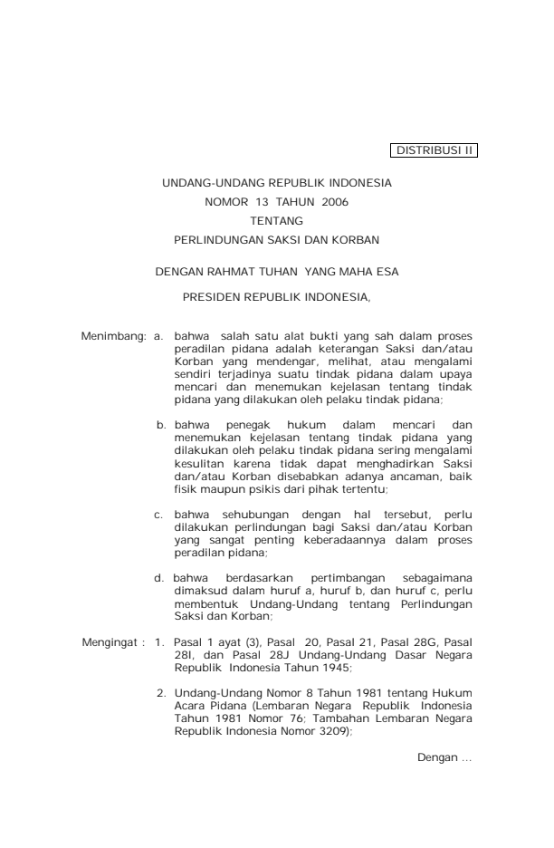 Undang-Undang Nomor 13 Tahun 2006