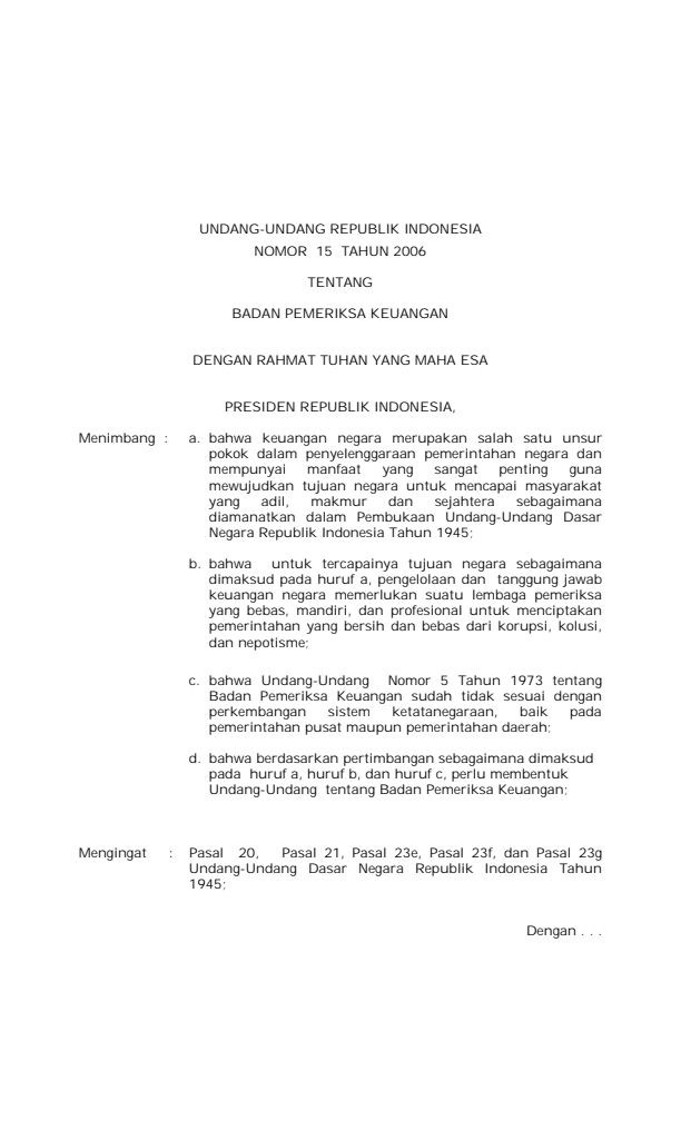 Undang-Undang Nomor 15 Tahun 2006