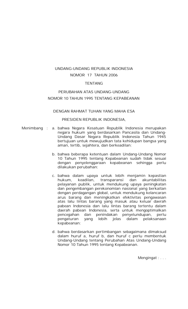 Undang-Undang Nomor 17 Tahun 2006