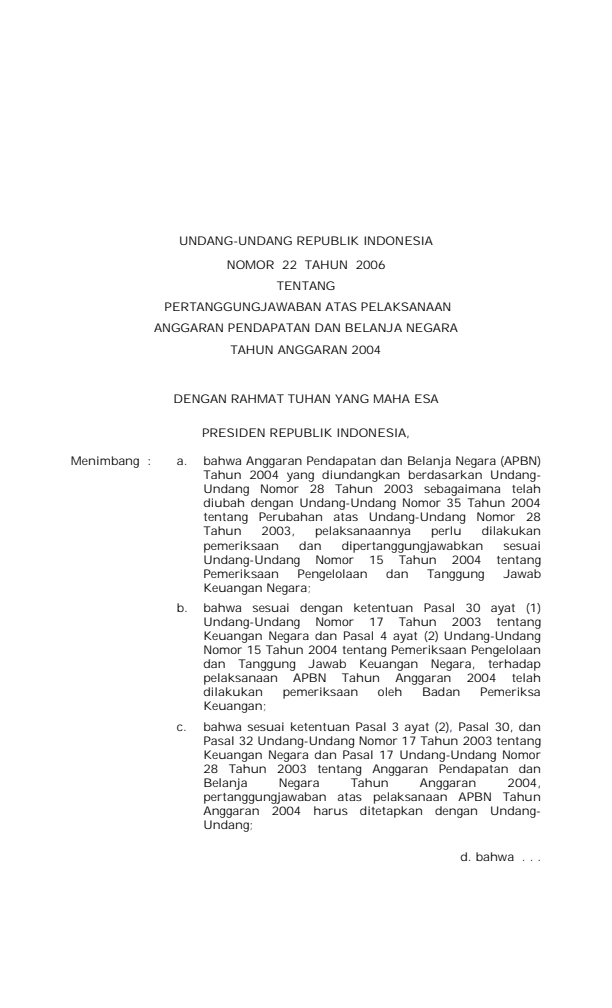 Undang-Undang Nomor 22 Tahun 2006